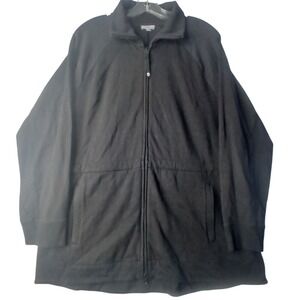 T by Talbots Jacket Womens XL Black Full Zip Drawstring Waist Mock Neck Pocket